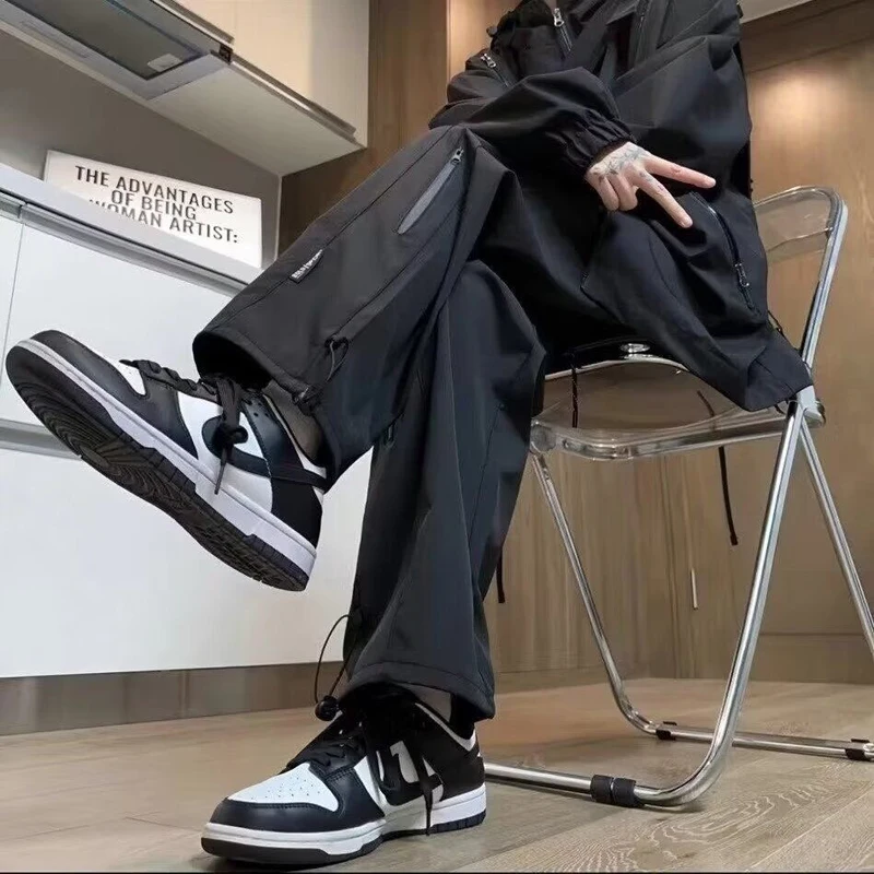 Cargohose für Damen, hochwertig, Herbst-Polyester, konisch, plissiert, Büro, minimalistischer Bund, geknöpft, schick, professionell, Übergröße