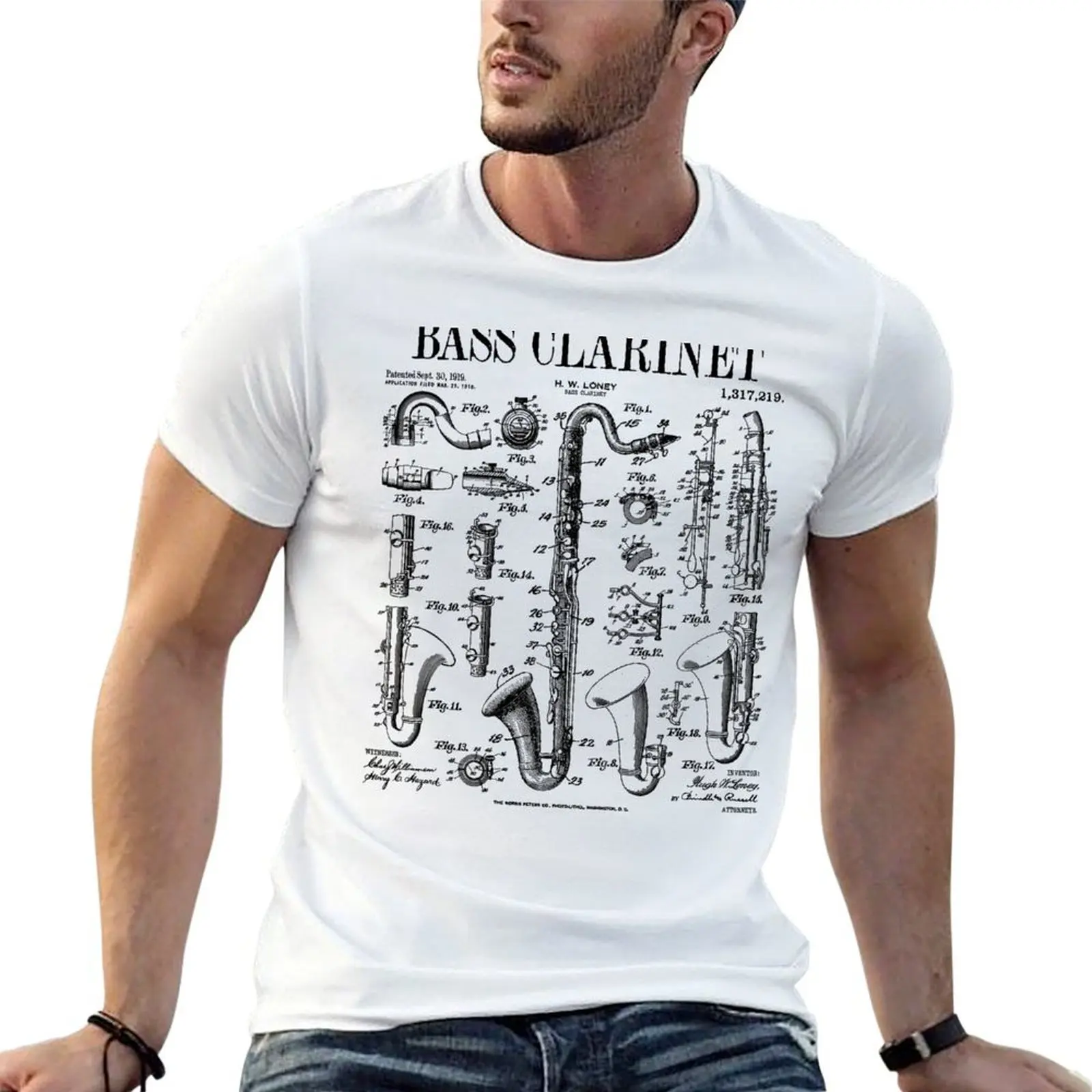 

Bass Clarinet Player Clarinetist Vintage Patent Musician T-Shirt g man t shirts for men essential t shirt T-Shirt