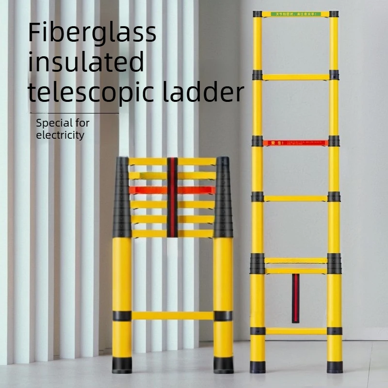 Fiberglass insulated telescopic ladder, thickened portable telescopic folding ladder, anti slip and corrosion-resistant ladder