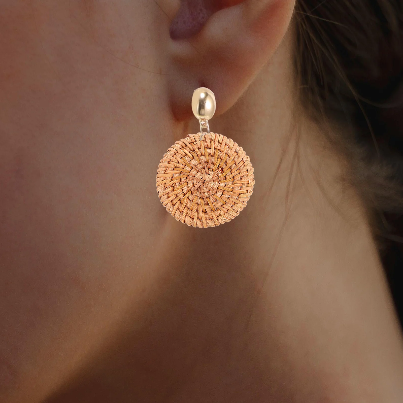 5Pcs Rattan Round Woven Discs 4.5cm Handmade Boho Charms for Jewelry Making Earrings Necklaces Brown Accessories view 5
