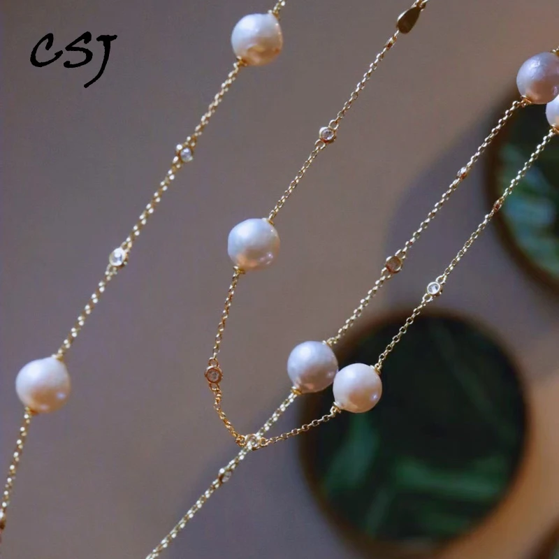 

CSJ Natural Baroque Pearl Necklace Sterling 925 Silver Pendants for Women Party Birthday Handmade Jewelry Gift