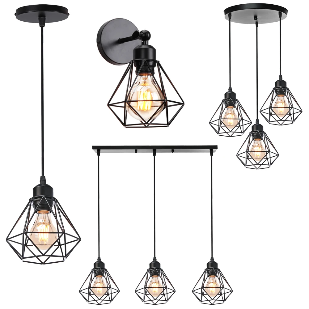 

Industrial Pendant Light Led Adjustable Hanging Lamp Shade for Home Kitchen Metal Cage Pendant Lighting for Island Dining Room