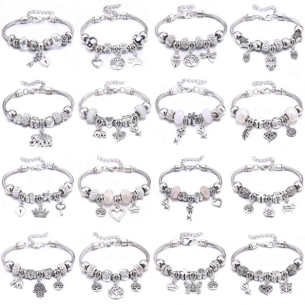 2025 New Charm Bracelet & Bangles Jewelry white butterfly Crown Beads Bracelets Brands Bracelets Fit Women Girl Friendship Gift