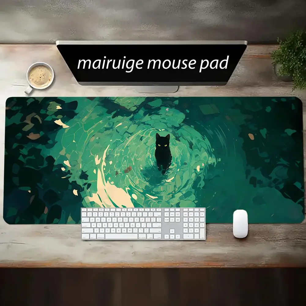 

Black Cat in River Mouse Pad Large Computer Office Game Table Mats XXL Rubber Anti-slip Gaming Keyboard Mousepads Long Desk Pads