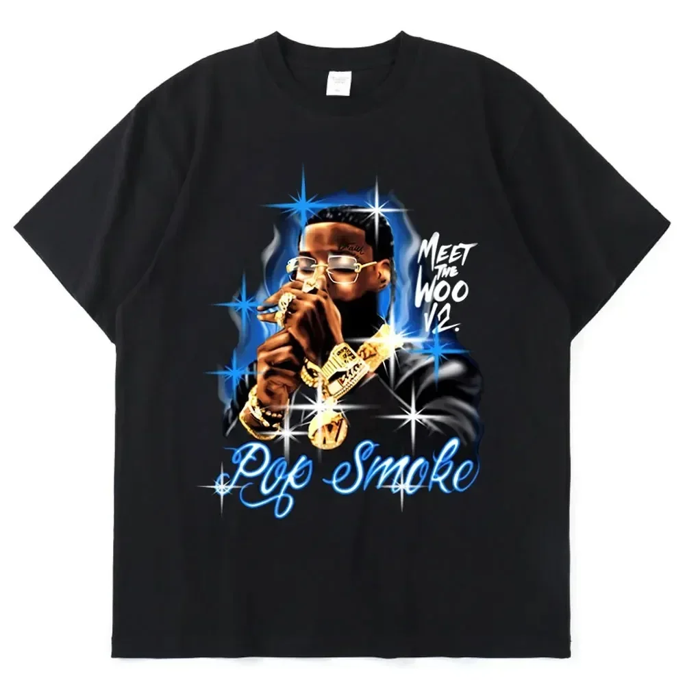 Pop Smoke Fashion VintageT-Shirt Popular Hip Hop Rapper Streetwear Graphic T shirts Summer Unisex The Woo King Casual Cool Tops