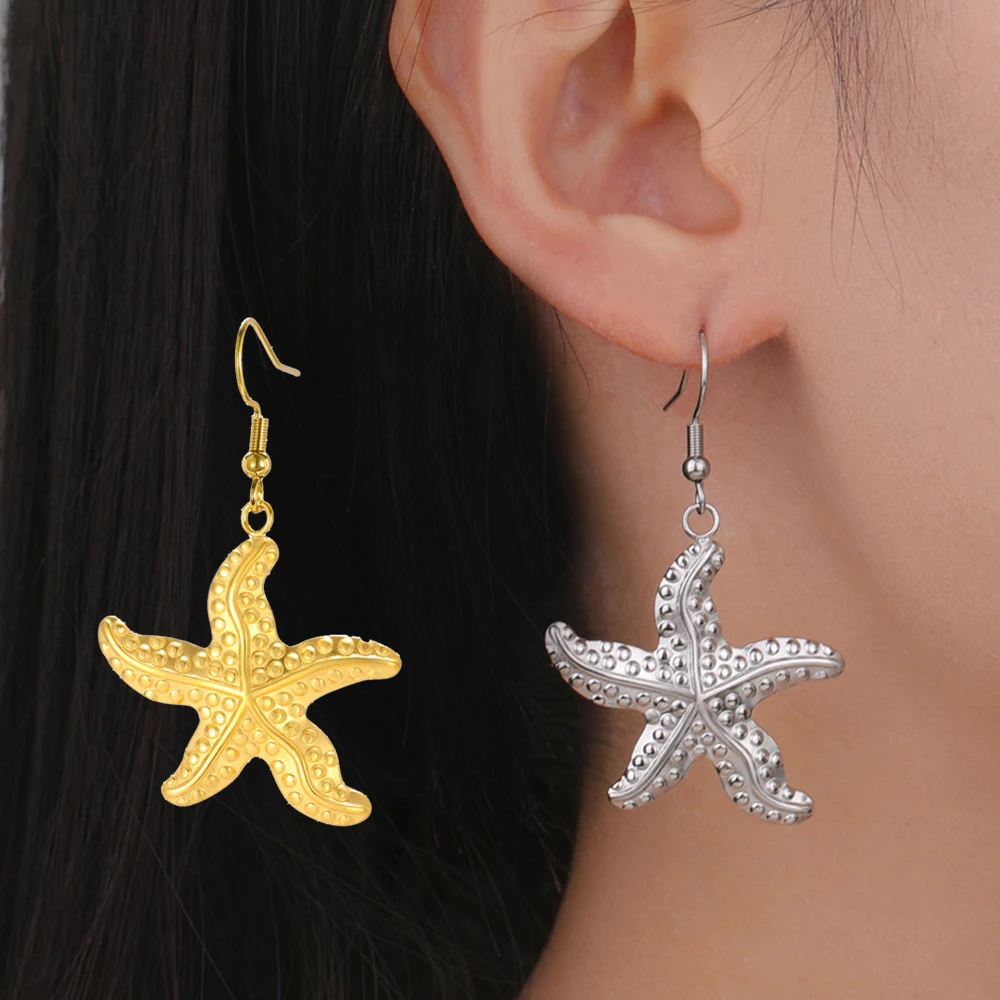 My Shape Big Starfish Earrings for Women Stainless Steel Drop Earrings Ocean Beach Dangle Earrings Jewelry Nature Ocean Lover