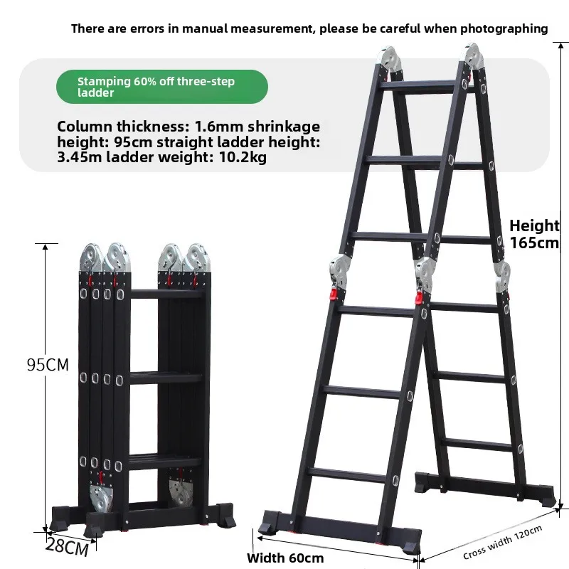 Portable Folding Ladder Aluminum Alloy  Stairs Thickened Herringbone Engineering Ladder Lifting Telescopic Straight
