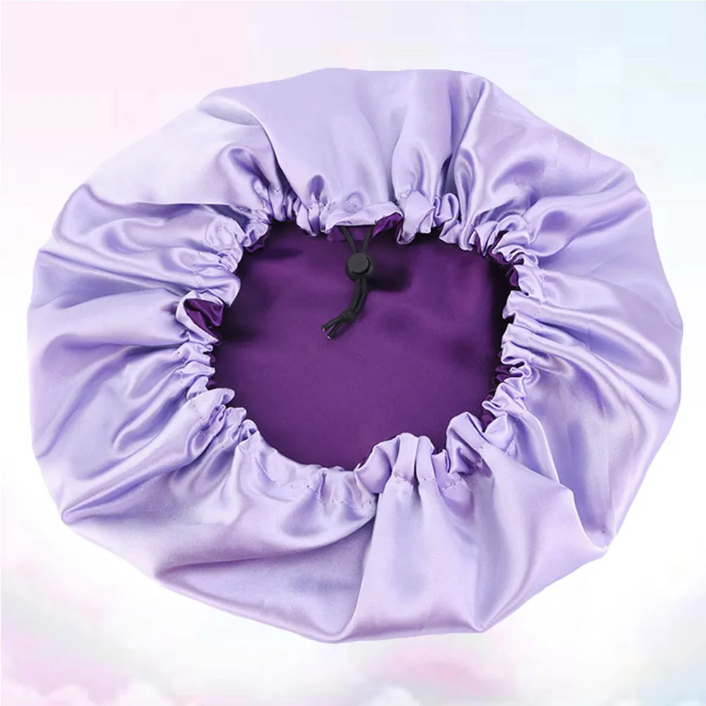 

Soft Double Layer Satin Sleep Cap for Women Night Hat with Elastic Band for Hair Protection during Sleep Makeup Face Wash Purple