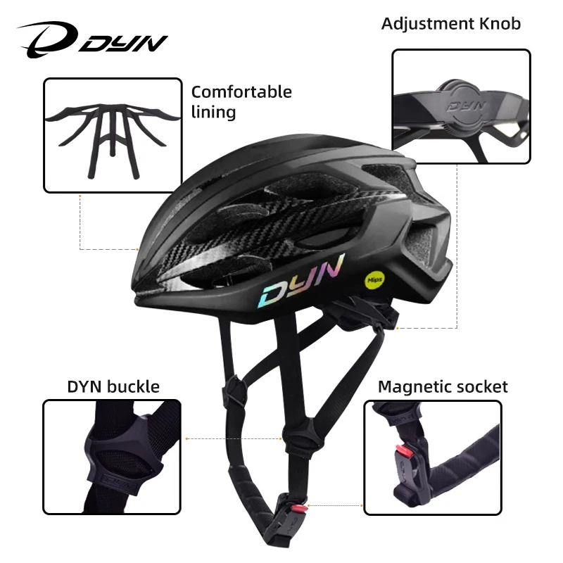 DYN HERTOS Road Cycling Helmet Mountain Bike Ultralight Safely Cap Men Women 52-60cm 3K Carbon Fiber MIPS System Bicycle Helmet