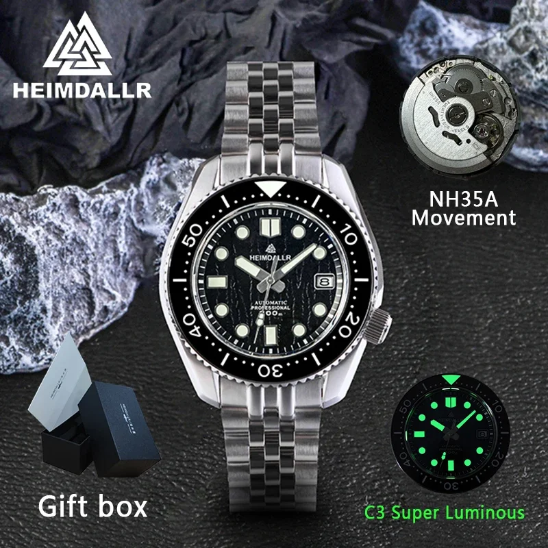 HEIMDALLR Original Automatic Mechanical Diving Watch NH35A Movement Sapphire Mirror Ceramic Bezel 30Bar Waterproof Mens Watches