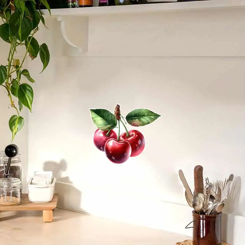 Watercolor Cherries Wall Stickers Kitchen Decoration Dining Room Living Room Cabinet Refrigerator Home Decoration Decal M1161