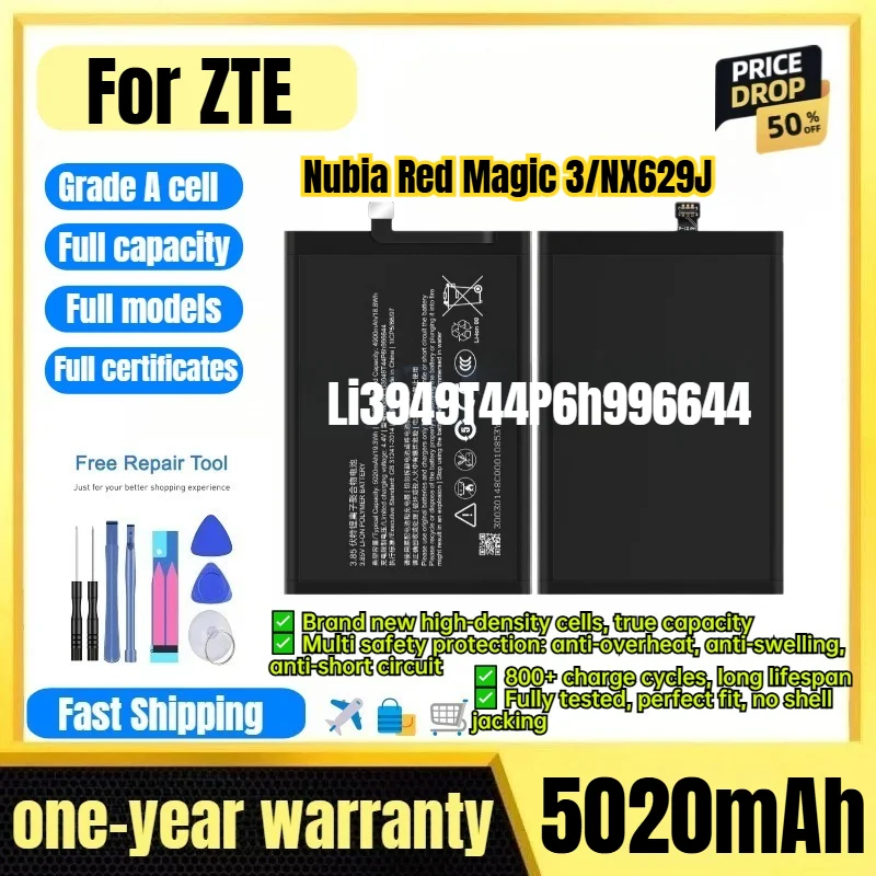 Li3949T44P6h996644 for ZTE Nubia Red Magic 3/NX629J Phone Battery  0 Cycle High Capacity Battery Replacement Bateria with Tools