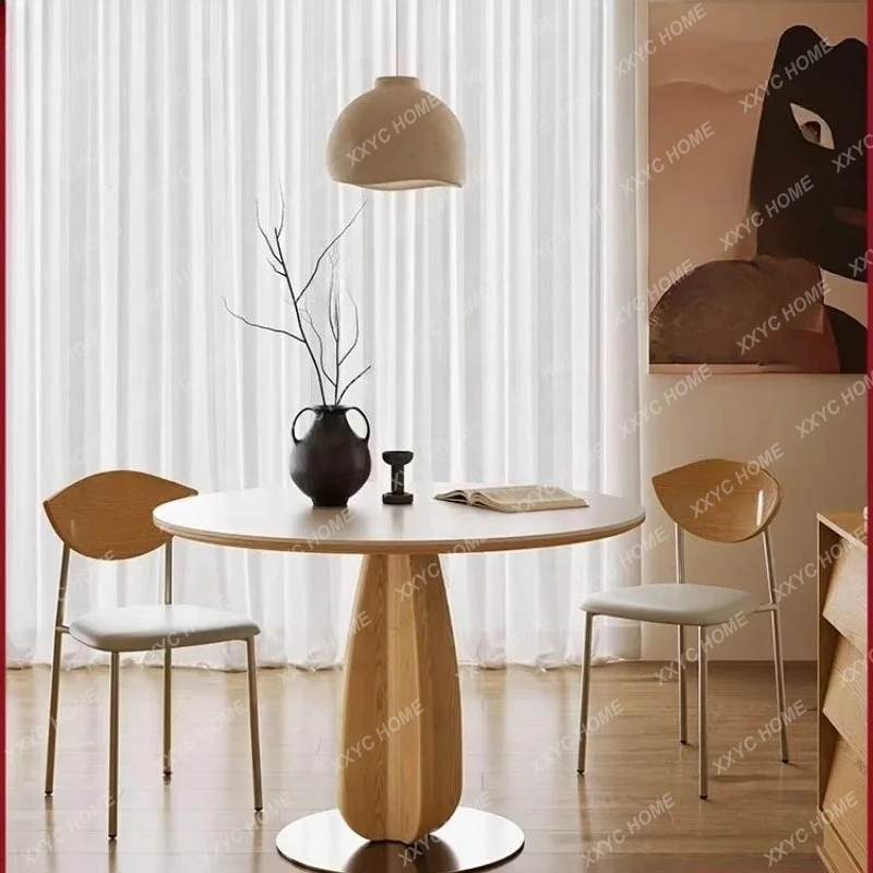 Solid wood dining table small household type cream style negotiation slate