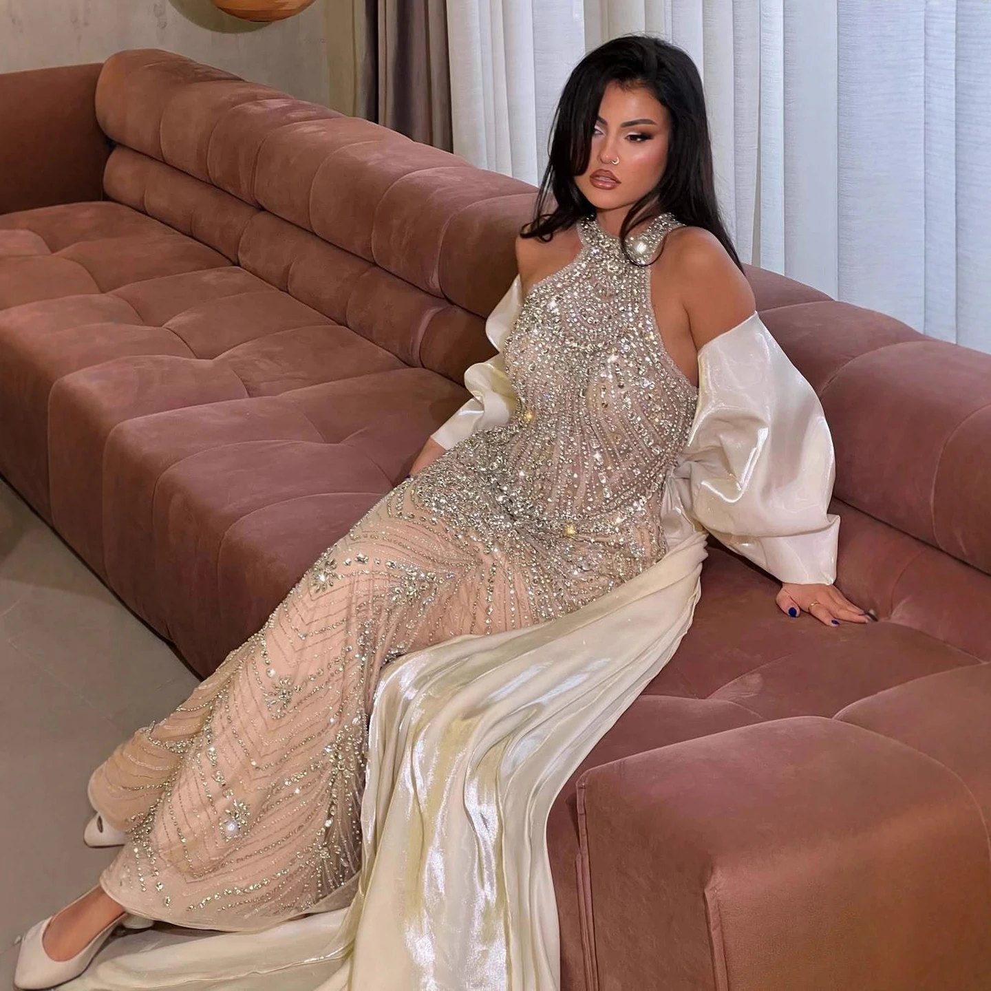 kosovo evening dresses SDE5017 Luxury Kosovo Crystal A-Line Two Piece Evening Dress for Weddi Stunning Dresses