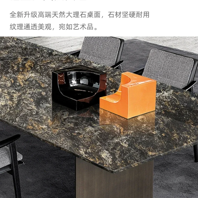 

Natural Luxury Stone Platinum Gold Diamand Dining Table Modern Simple High-End Italian Marble Dining-Table Combination