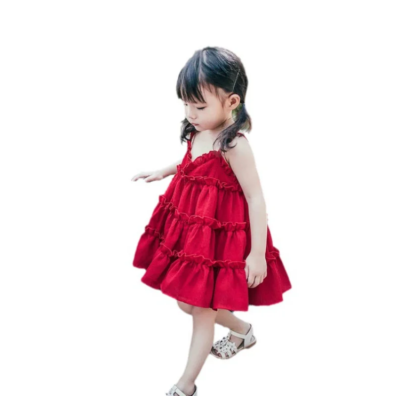 Girls' Dress Korean Style Elegant Strap Dress Dress25Summer New Foreign Trade Children's Wear Delivery3-8Years Old 5