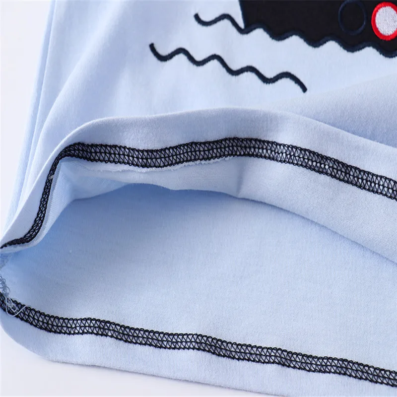 2-7T Short Sleeve Boys Tshirts Sailboats Embroidery Kids T Shirts Summer Children's Clothing Fashion Baby Tees Tops