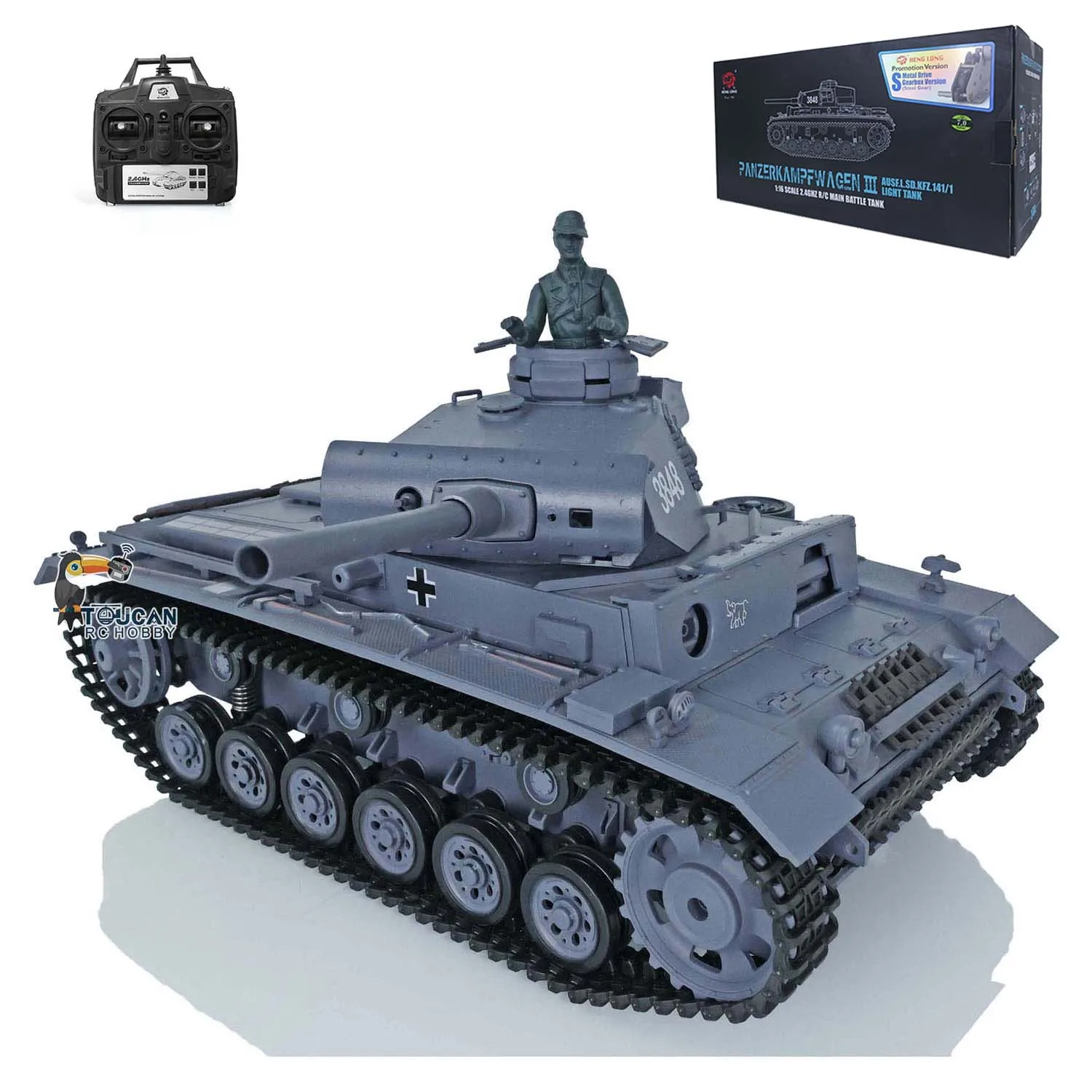 2.4G Heng Long 1/16 Scale 7.0 Plastic German Panzer III L RC Tank Model 3848 Battle Against IR Battle Toys for Boys TH17339-SMT7