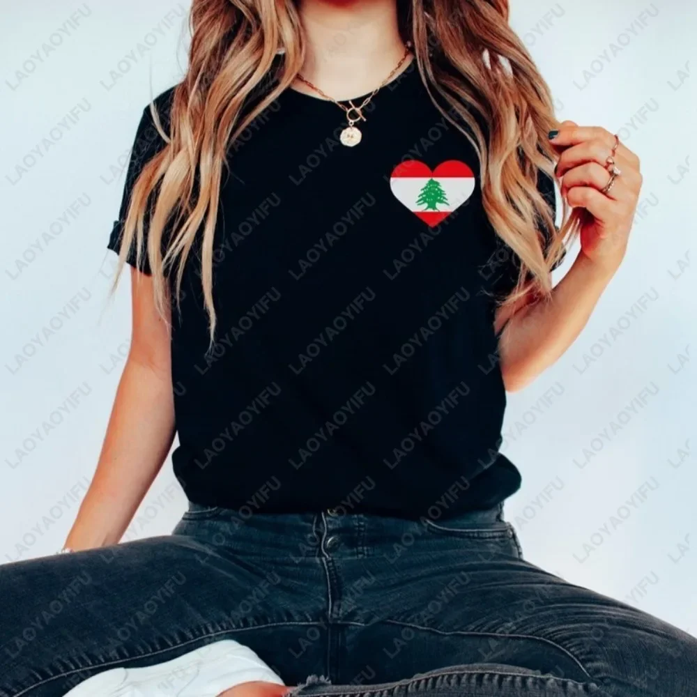 Lebanon Heart Flag Graphic Pride T Shirt Lebanese Patriotic Peace Gift TShirt Cotton Short Sleeve Casual Fashion Women Man Tees