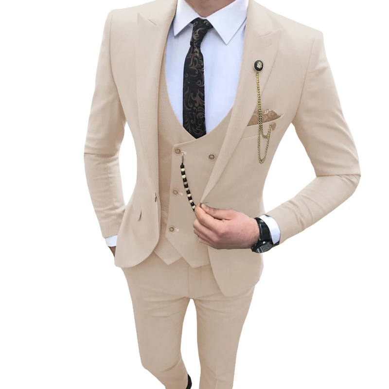 Latest Design Wedding Men's Suits Silm Set Groomsmen Tuxedo Formal Business Smoking Suit Prom Dress Male Blazer Vest with Pants