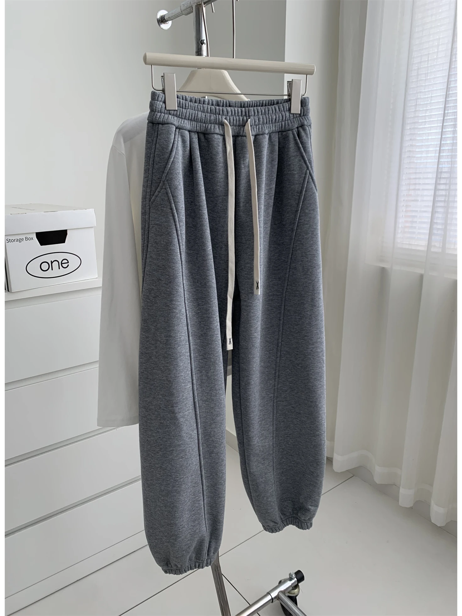 

Grey Casual Loose Sports Pants Women's Autumn Winter Korean Style Patchwork Fleece Harlan Trousers Versatile Comfortable