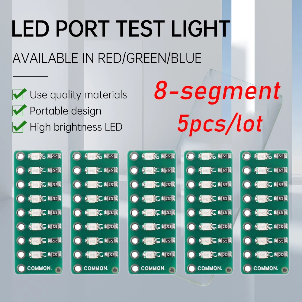 5pcs 8-segment LED Port Test Lamp Indicator Running Water Port Test Lamp Red Green Blue Colors Optional Display Modules 3.3V-5V