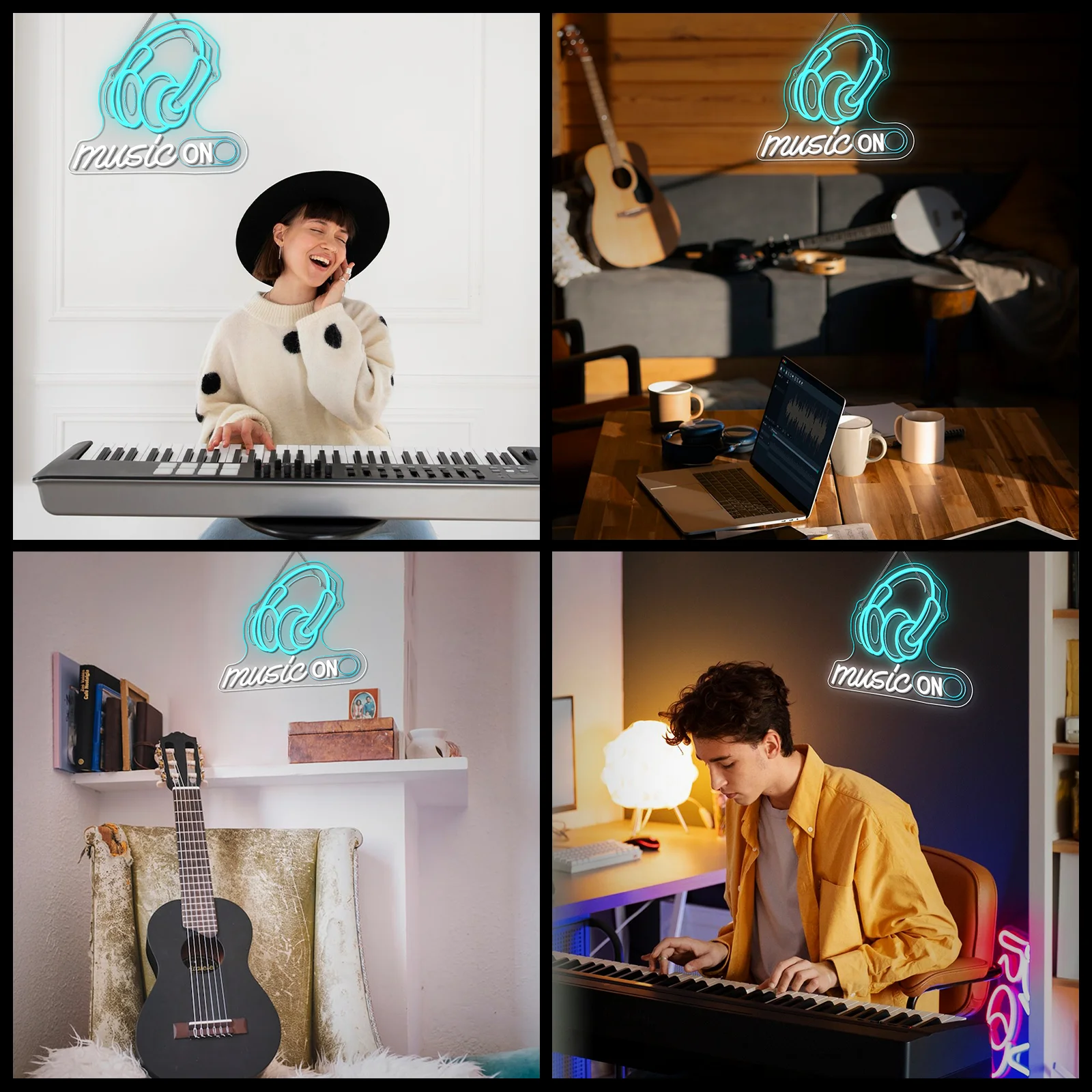   Musica su insegna al neon Decorazione da parete a LED ritmica per studi DJ Camere musicali Configurazioni giocatori Alimentate tramite USB con luminosità regolabile