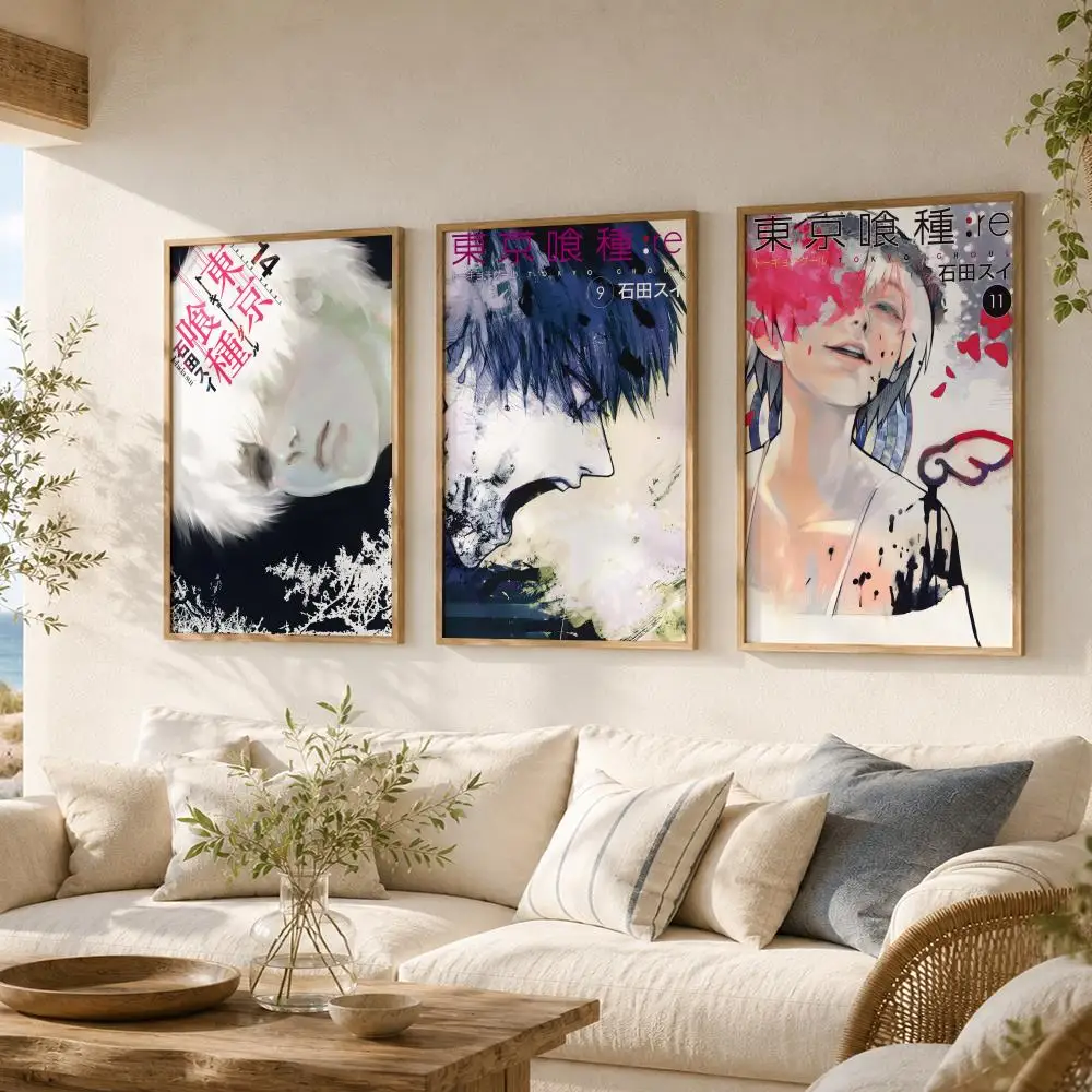 T-Tokyo Ghoul Anime Poster Stickers HD Painting Self-Adhesive Art for Bedroom Living Room Home Decor Modern Wall Decals Gift