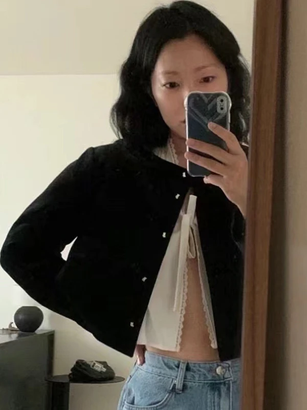 

Повседневное бархатное женское утягивающее пальто Bla Long Sve на пуговицах, модное корейское пальто прямого кроя