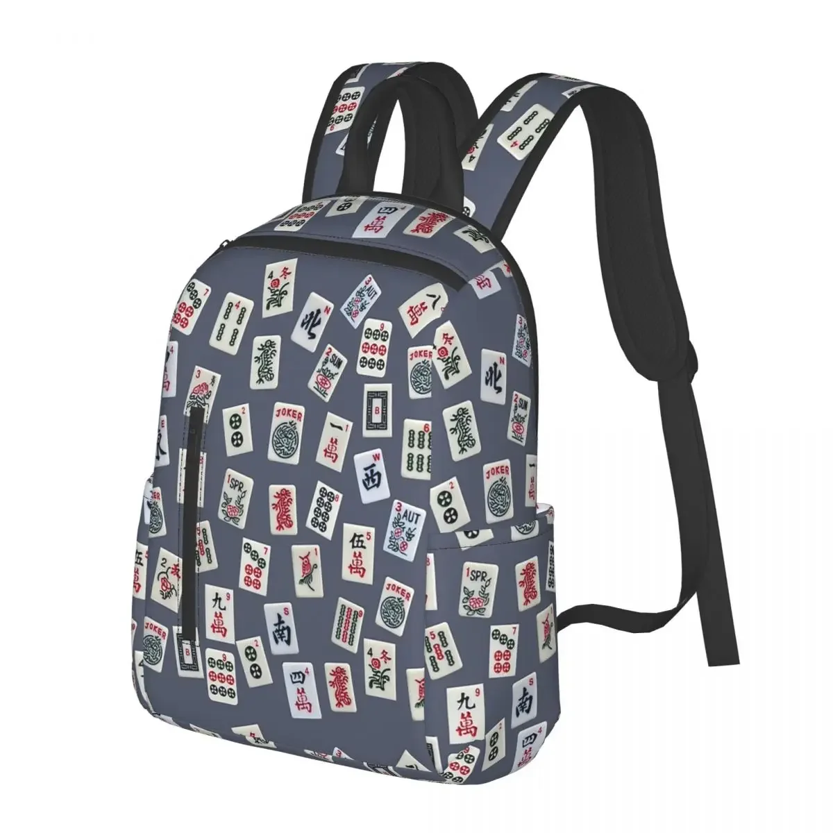 

Mahjongg Game Tiles Design On Blue Color Student Backpack School Bag Travel Daypack for Men Women Fashion Bookbag Shoulder Bags
