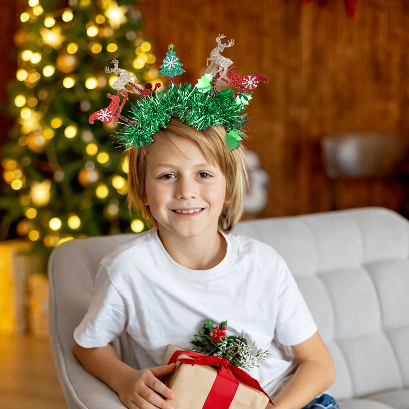 

4 pcs Christmas Tinsel Headbands Lightweight Holiday Hair Accessories Festive Reindeer Antlers Party Fun Xmas Headband Decor