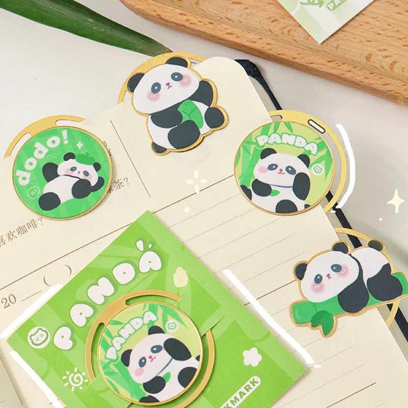 

4 Sheets/set kawaii Chinese Panda Bookmarks Lovely Animals Metal Brass Book Mark Page Marker for Reading Child School Stationery