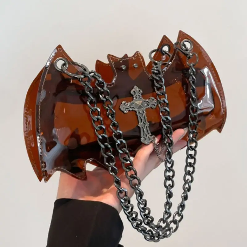 

Punk Cool Pvc Transparent Crossbody Bag Halloween Bat Mini Mobile Phone Storage Bag Women's Bag Handbags Tote Bags