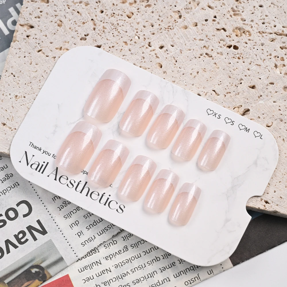 24 個シルバーグリッターフレンチアクリルプレスオンネイル光沢のあるショートミディアムスクエアフェイクネイルフルカバー人工付け爪 *R48@