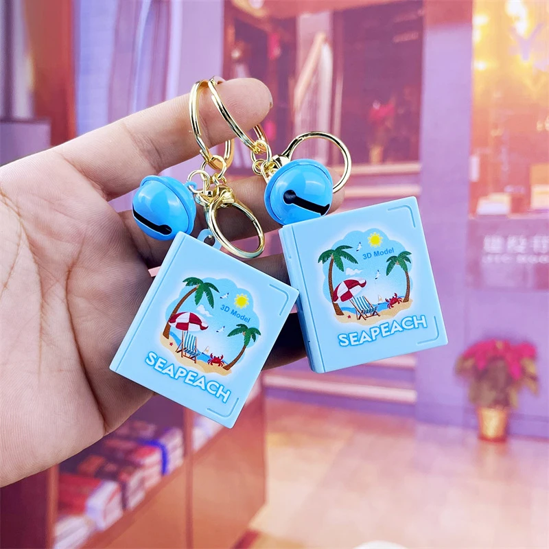 1Pc Creative 3D Folding Book Toy Keychain Funny Cute Burger Beach Summer Seaside Festival Mini Magic Book Backpack Small Pendant