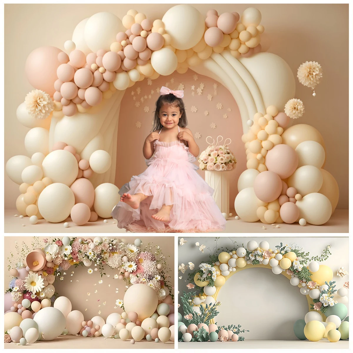 Newborn Baby Portrait Backdrop for Photography 3D Air Balloon Cloud Kids Birthday Party Cake Smash Background Decor Photo Studio