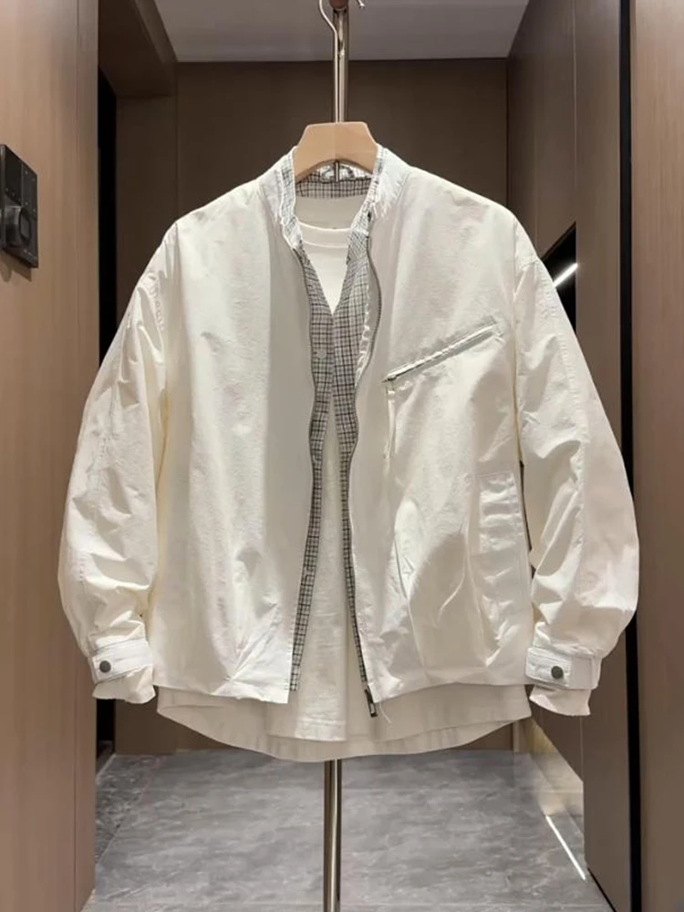 Casual Men's Stand Collar Jacket Loose Fit Spring Autumn Simple Design Versatile Top American Style Net Version Outerwear
