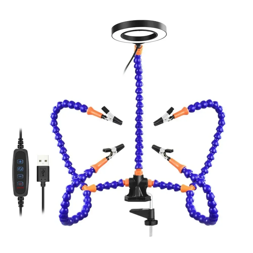 PCB Desk Clip Circuit Board Holder Adjustable Clamp 3X Magnifier PCB Holder Soldering Station With 5PCS Flexible Arms