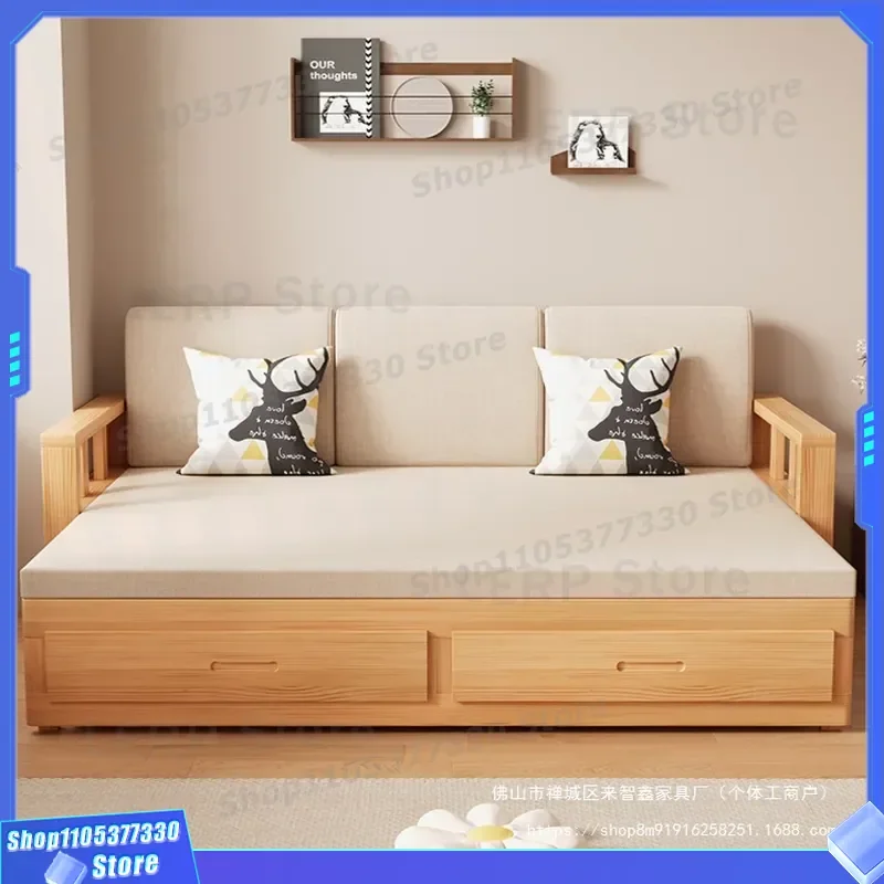 Solid Wood Sofa Bed Foldable Push Pull Dual Purpose Chinese Arhat Bed Retractable Small Apartment Living Room Storage Log