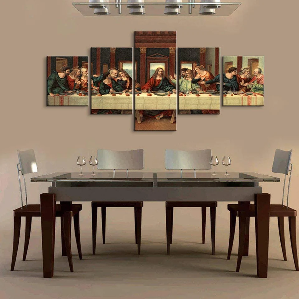 

5 Pieces Last Supper Diamond Painting Christian Wall Decor Jesus Poster Leonardo da Vinci Dining Room Decor Last Supper Painting