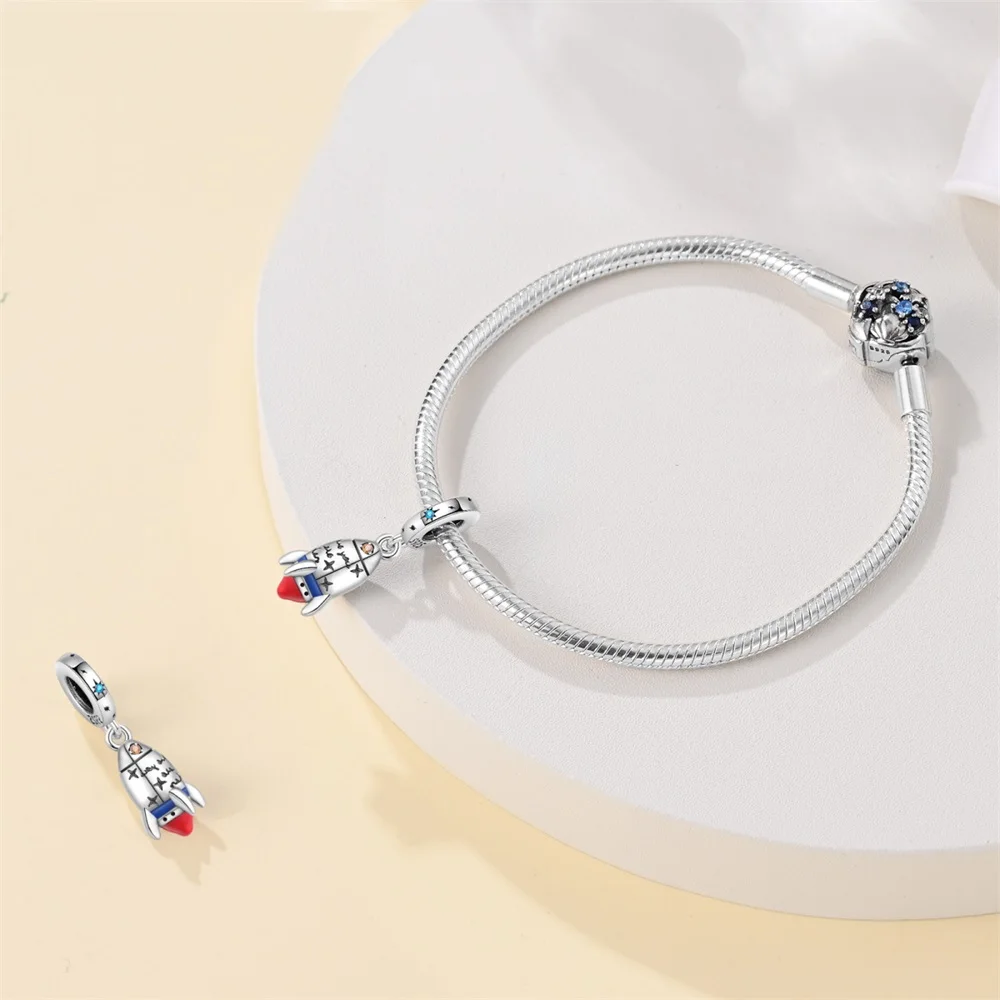 Original Charms 925 Sterling Silver Space Rocket Pendant Beads Fit Bracelet Women Jewelry Making Diy Gift