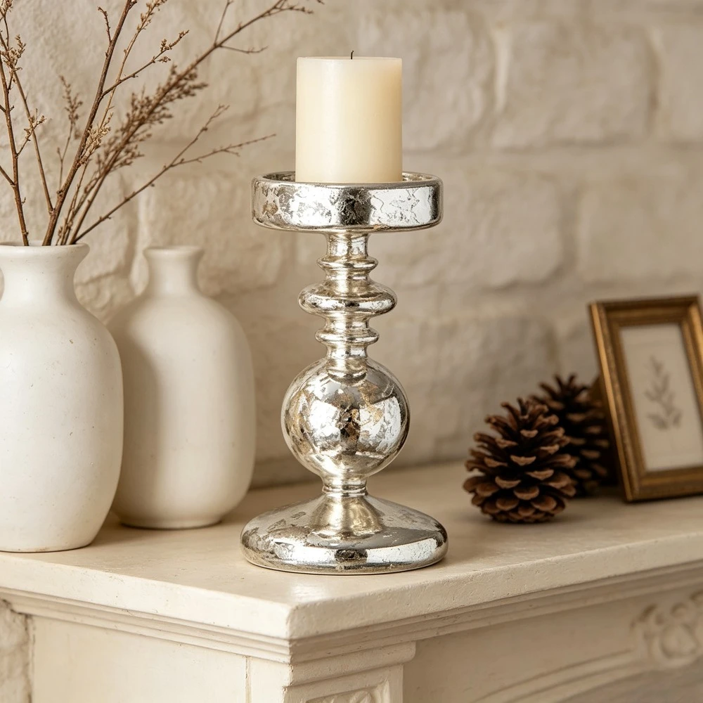 Vintage Bubble Column Glass Candlestick Holder Black Silver Glass Candle Stand For Dining Table Wedding Centerpiece Decor