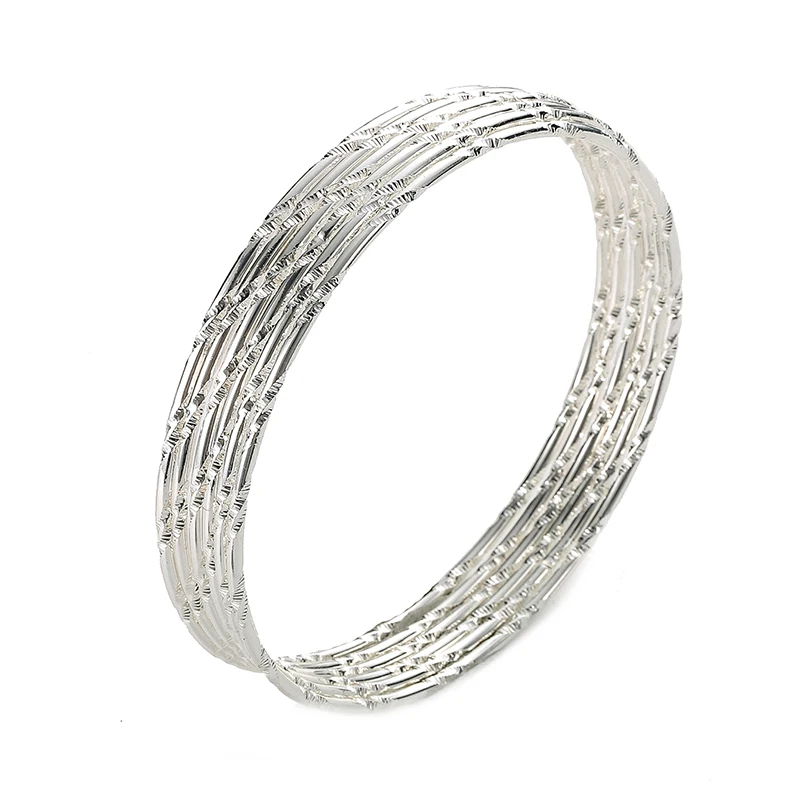 6PC/SET Trendy Gold Silver Color Bangles Bracelets For Women 68mm Big Circle Wire Round Bangle Jewelry Pulseras Gifts Wholesale