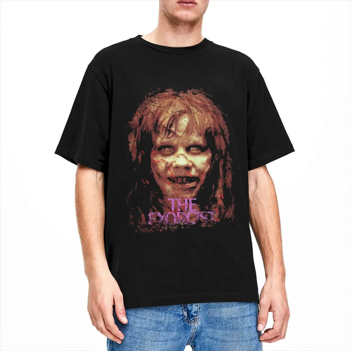 Vintage Classic Horror Movie The Exorcist T-Shirts Men Women's Crew Neck Cotton Halloween Short Sleeve Tee Shirt Printed Clothes