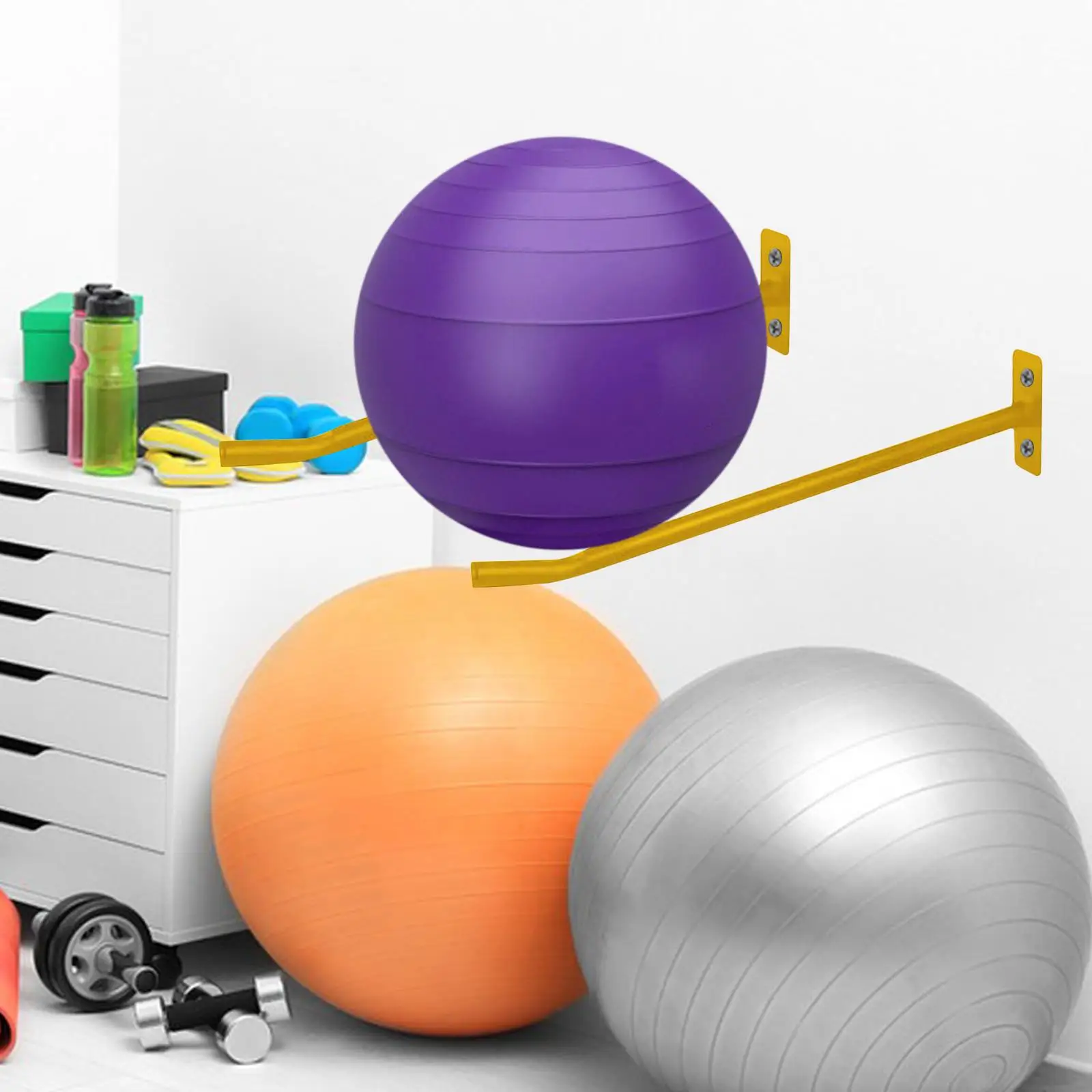 Sturdy Iron Exercise Ball Rack Space Saving Wall Organizer for Fitness Studio Garage Yoga Mats