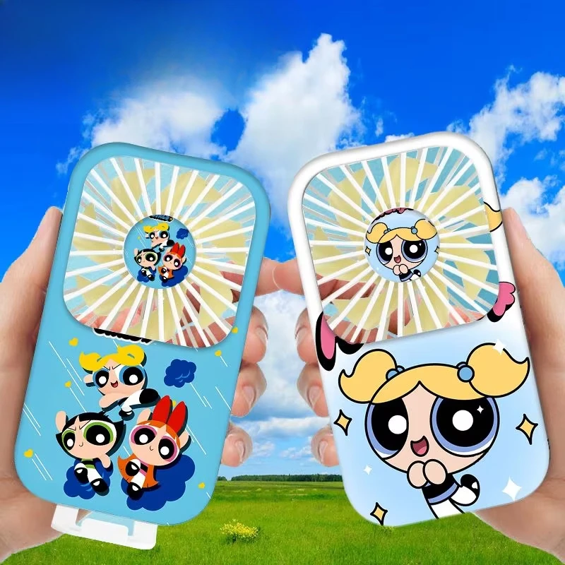 New The Powerpuff Girls Blossom Buttercup Bubbles Anime Peripheral Creative Summer Portable Handheld High Wind Silent Small Fan