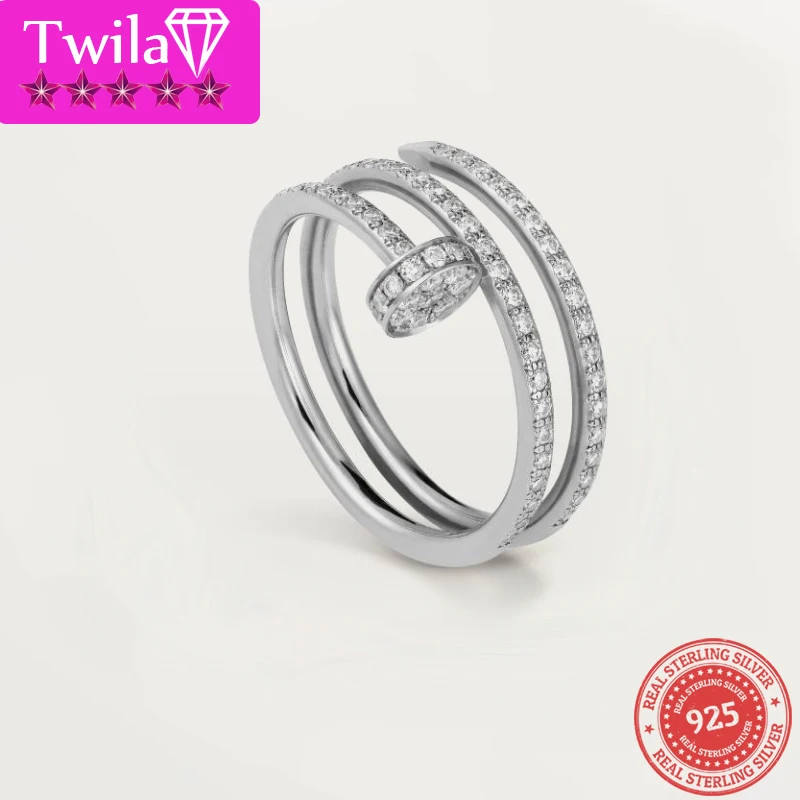 S925 sterling silver classic multi turn spiral nail with gemstone women's ring, with a variety of styles, a must-have for women