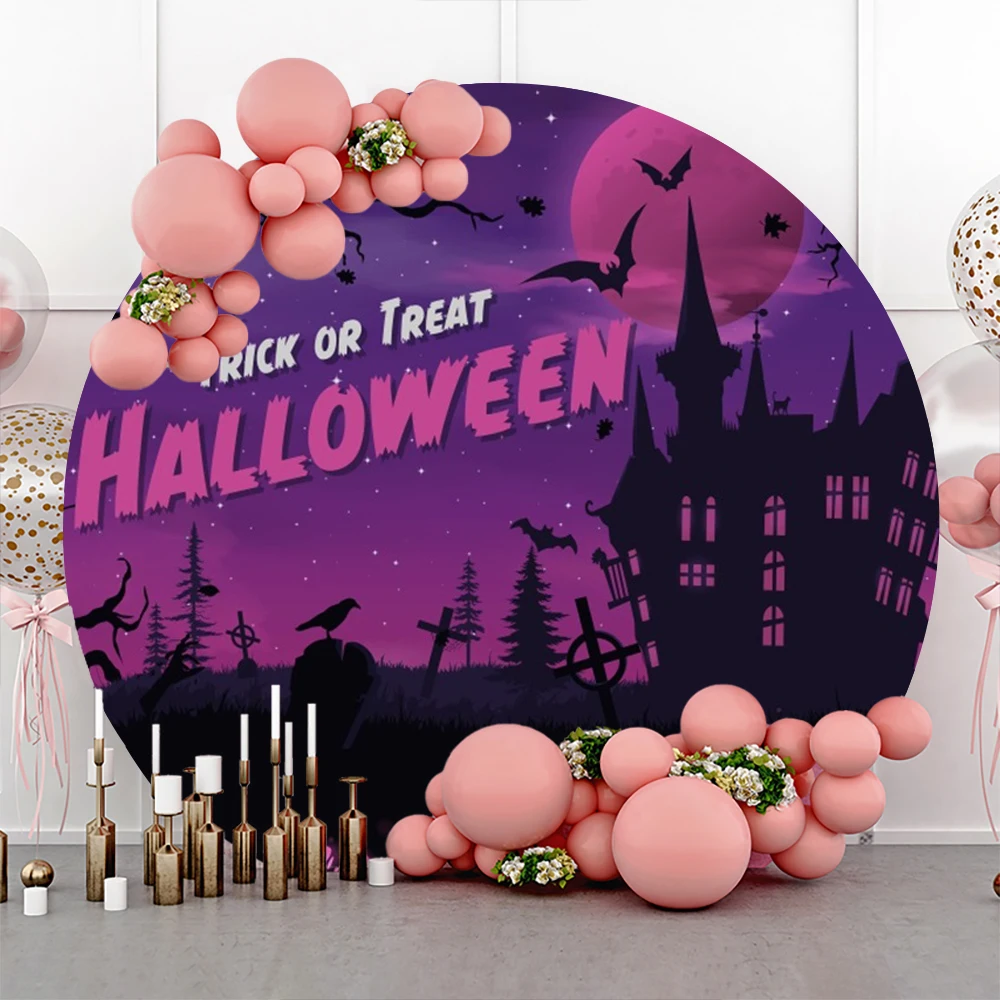 Happy Halloween Night Round Background Horror Moon Scary Grave Castle Pumpkin Forest Decor Baby Child Portrait Backdrop Cover