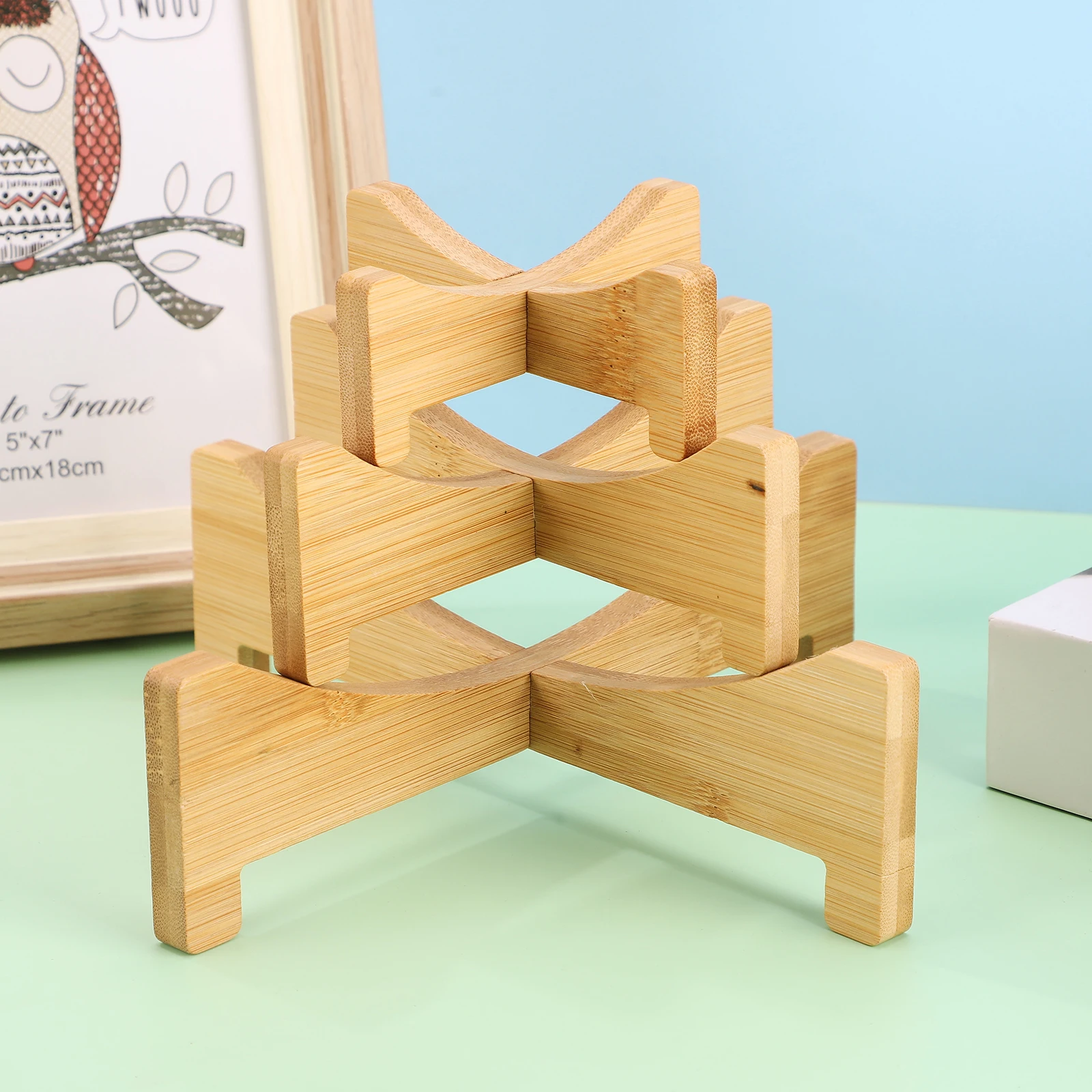 Multifunctional Cross Shaped Bamboo Wood Flowerpot Tray Portable Flower Stand Mini Flower Pot Holder Plant Pot Shelf Plant Stand