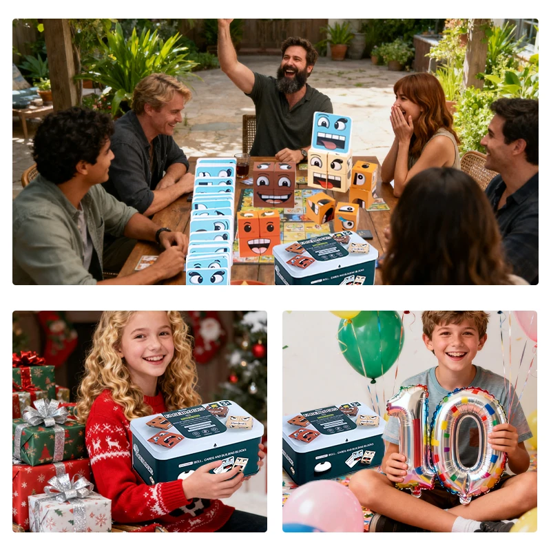 종소리가 나는 나무로 만든 표정 변화 마술 큐브 게임, 표정 퍼즐 블록 게임